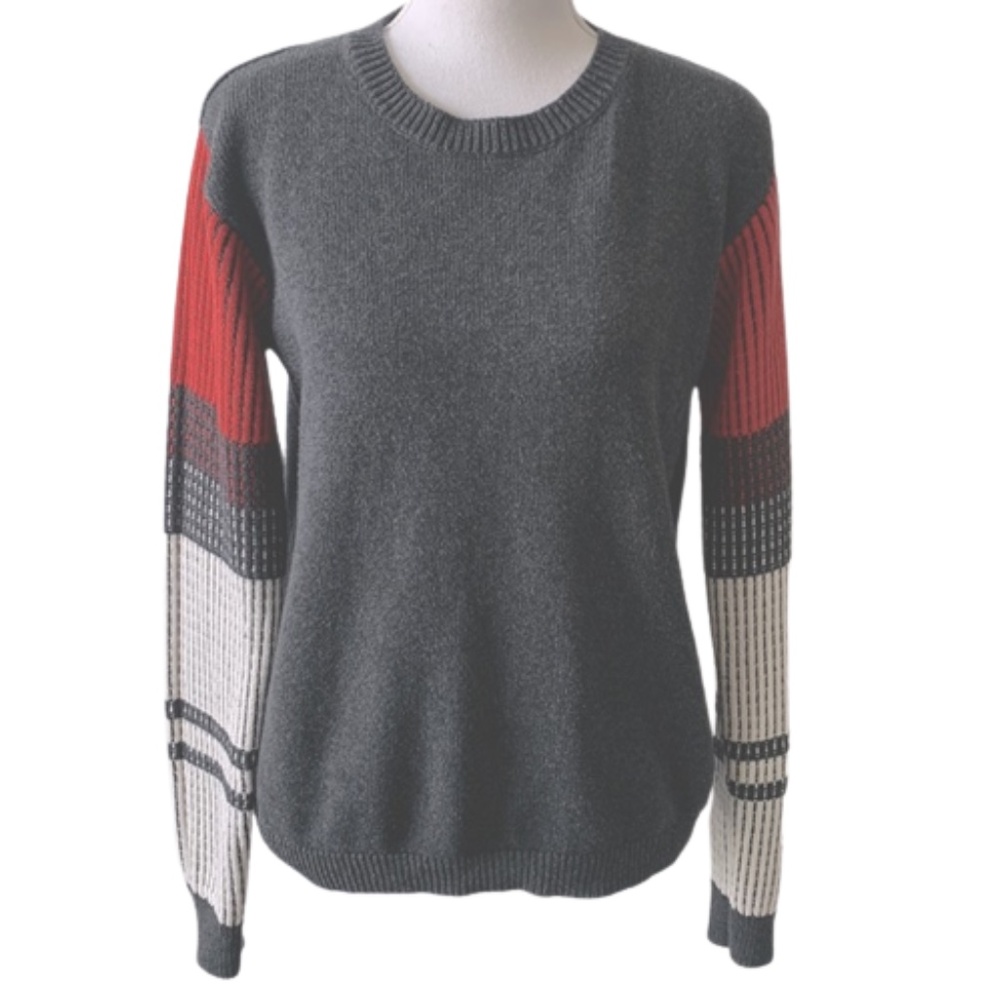 Cable Stitch Women's Contrast-Sleeve Cotton Sweater Size M